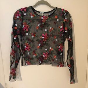Urban Outfitters Sheer Floral Long Sleeve Top